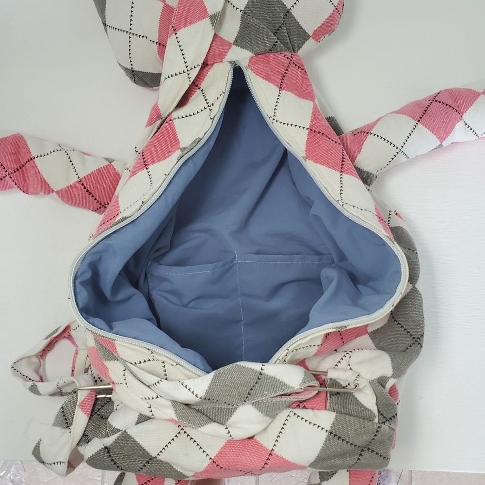 Handmade Patchwork Rabbit Backpack Plush Toy Unique Design Zipper Closure - Picture 4 of 8